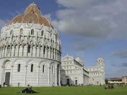 WS Cathedral santa maria assunta and Leaning tower of Pisa at piazza dei miracoli,UNESCO world heritage / Pisa, Tuscany, Italy Stock Footage