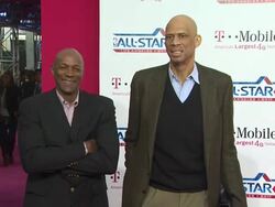 Kareem Abdul-Jabbar (R) at the T-Mobile Magenta Carpet At The 2011 NBA All-Star Game at Los Angeles CA. (Footage by WireImage Video/GettyImages) Stock Footage