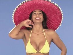 Woman wearing sombrero and bikini top Stock Footage