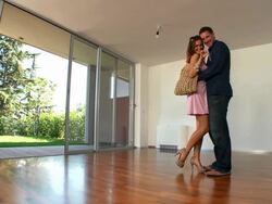 HD DOLLY: Happy New Homeowners Stock Footage