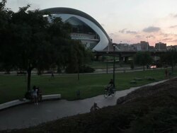 "People jogging and cylcing at the City of the Arts and Science, in Valencia, Spain." Stock Footage