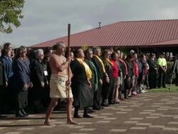 Long shot of Maori dancers and government Stock Footage