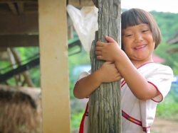 Karen girl behind the wooden pole Stock Footage