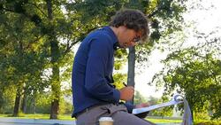 Young handsome businessman analyzing financial figures Stock Footage