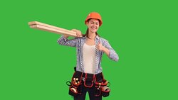 slender young woman construction worker with boards showing the thumbs up Stock Footage