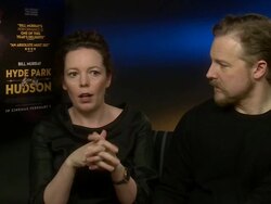 INTERVIEW -  Olivia Coleman and Samuel West on how much of the story is fictionalised and Presidential affairs at the Hyde Park on Hudson Interview in London, 28th January 2013  Stock Footage
