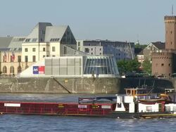 WS Boat at Rhine river and Chocolate Museum / Cologne, North Rhine Westphalia, Germany Stock Footage