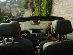 Tracking shot of people driving in convertible / Nice, France Stock Footage