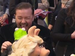 Ricky Gervais, Ty Burrell, Kermit The Frog, Missy Piggy at 'The Muppets: Most Wanted' VIP Gala Screening Stock Footage
