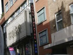 SoHo Theatre and Bar Sign Rack Focus Stock Footage
