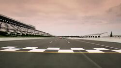 Three stock-car drivers cross finish line (Head-On) Stock Footage