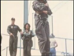 Astronaut Sally Ride practices parachute simulator training. News Clip
