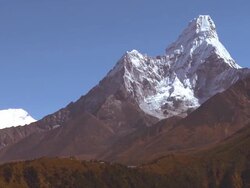 Panorama of Ama Dablam and Lhotse in the Himalayas in Nepal. Stock Footage