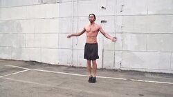 Athletic Male Workout Jumping-Rope Slow-Motion Stock Footage