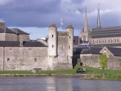 Enniskillen Castle flying Ulster banner, Northern Ireland Stock Footage
