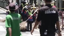Bangkok Bombing Clean Up at Erawan Shrine Stock Footage