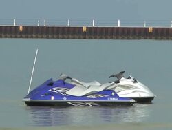 Two Jet Skis Bobbing On Lake Stock Footage