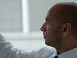  CU Businessman drawing flowcharts on dry erase board / Seattle, Washington, United States Stock Footage