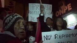 CLEAN : Peruvians gather outside national elections office await result News Clip