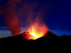 Eruption from the Fimmvorduhals region of the Eyjafjallajokull volcano in Iceland. Stock Footage