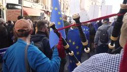People play musical instruments at Peoples Vote march News Clip
