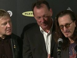 INTERVIEW - Alex Lifeson, Neil Peart, Geddy Lee on the awards at 28th Annual Rock and Roll Hall Of Fame Induction Ceremony - Press Room 4/18/2013 in Los Angeles, CA.(Footage by WireImage Video/Getty Images Entertainment Video) Stock Footage