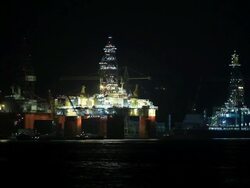 MS Shot of Geojedo Island shipyard at night / Geoje, Gyeongsangnam-do, South Korea Stock Footage