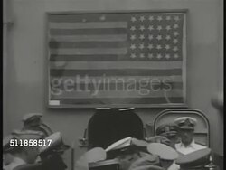 1945: FORMAL SURRENDER OF JAPAN: Japanese Foreign ministry representative Katsuo Okazaki talking w/ Foreign Minister Mamoru Shigemitsu, Allied representatives on deck, framed US American flag. VS US MPs, Military Police at attention, on motorcycles. Instructional Video