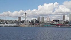 View of Waterfront Seattle from the Ferry Stock Footage