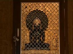 Pull Back Shot Interior Temple Lord Parshwanath Jaisalmer Rajasthan India Stock Footage