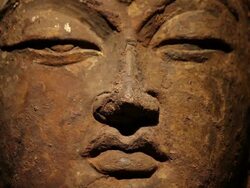 ECU LS Face of Buddhist Statue/xian,shaanxi,China Stock Footage