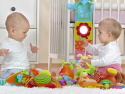 HD: Two Adorable Babies Playing With Toys Stock Footage
