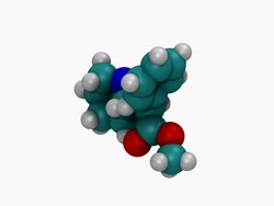 CGI showing space-filling three-dimensional molecular model of the ADHD drug, ritaline or methylphenidate Stock Footage