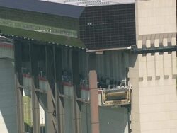 MS AERIAL DS View of canal lifts for boats / Walloon Region, Belgium Stock Footage