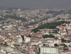 AERIAL WS ZO Cityscape / Lisbon, Portugal Stock Footage