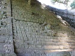 MS Shot of Details of copan surrounding by trees / Copan, Honduras Stock Footage