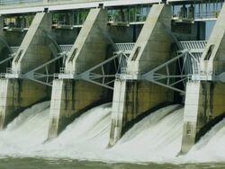 Water falling from dam spillway Stock Footage