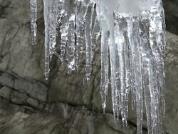 CU Melting icicles at Breitachklamm canyon in winter at AllgÃƒÂ¤u Alps / Oberstdorf, Bavaria, Germany  Stock Footage