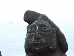 CU Shot of statue head / Rapa Nui National Park, Easter Island, Chile  Stock Footage