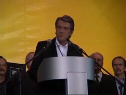 President Viktor Yushchenko appears at  rally in centre of capital News Clip