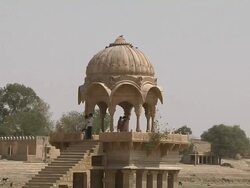 Pull back Shot Gadisar Lake Jodhpur Rajasthan India Stock Footage