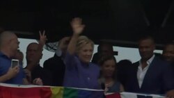 Hillary Clinton waving to cheering supporters News Clip