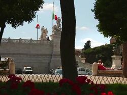 Tourists by Vittorio Emanuele Monument in Rome Stock Footage