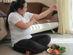 Fat woman measuring belly Stock Footage