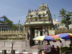 MS Local people in front of colorful Indian sri kali temple / Yangon, Yangon Division, Myanmar Stock Footage