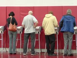 MS, People casting their votes at electronic voting machines, Toledo, Ohio, USA Stock Footage