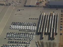 MS AERIAL Shot of parking area of BMW Assembly Plant near Greenville / South Carolina, United States Stock Footage