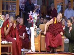 MS Dalai Lama on stage with other guests at his 70th birthday AUDIO / Dharmasala, Himachal Pradesh, India Stock Footage