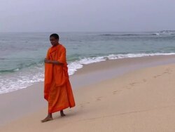 Sri Lanka beach novice Buddhist monk Stock Footage