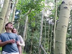 MS PAN Shot of couple enjoying woods / Santa Fe, New Mexico, United States Stock Footage